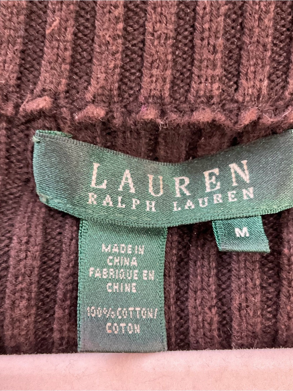 Lauren Ralph Lauren Brown Quarter Zip Knit Ribbed Sweater Size M - Picture 9 of 12